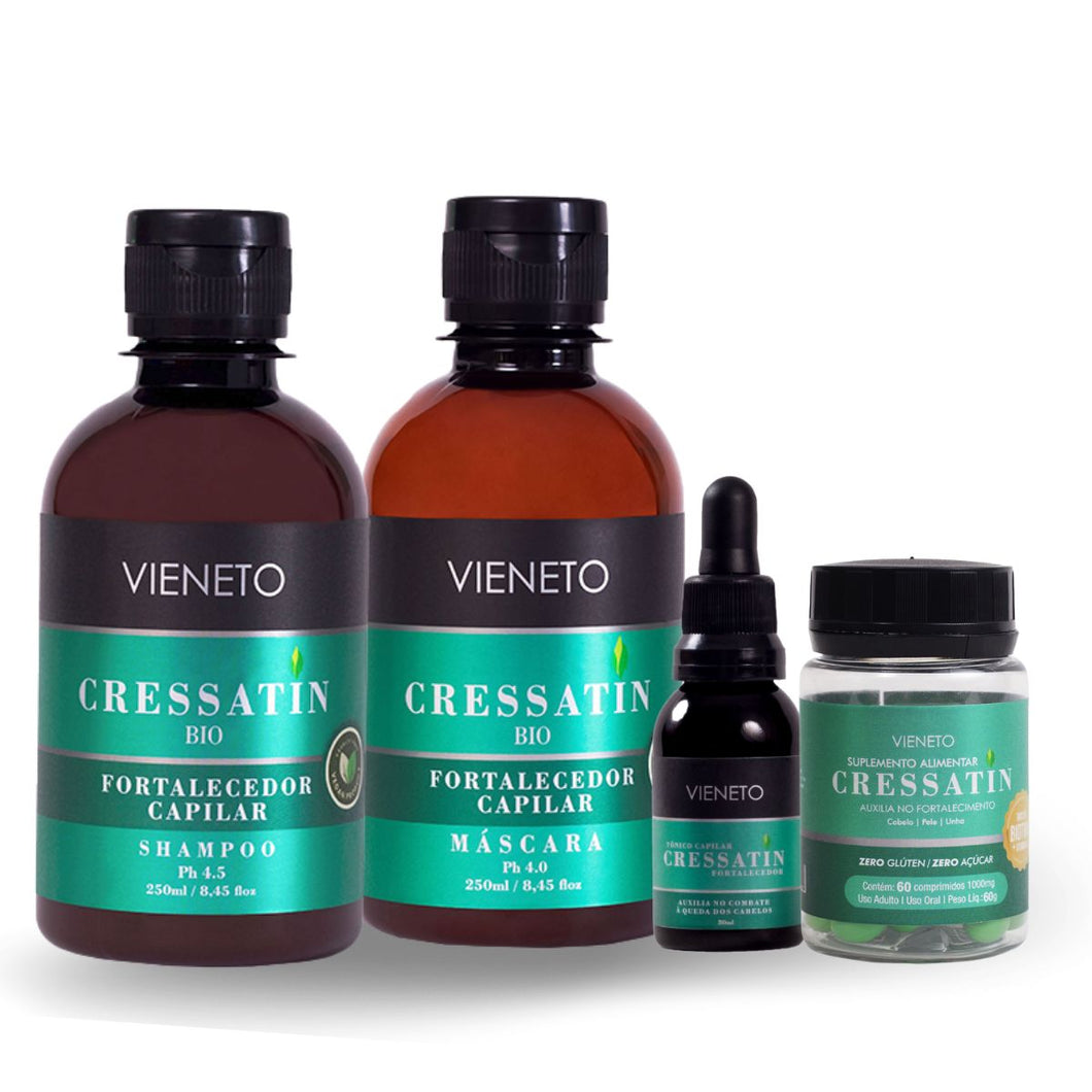 Kit Fortalecedor Crescimento Anti-Queda Cressatin Bio -250ml,  Tônico Capilar e Gummy Cressatin - Complexo Capilar