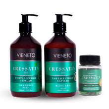 Carregar imagem no visualizador da galeria, Kit Fortalecedor Crescimento Anti-Queda Cressatin Bio 500ml e Suplemento Alimentar em Cápsulas

