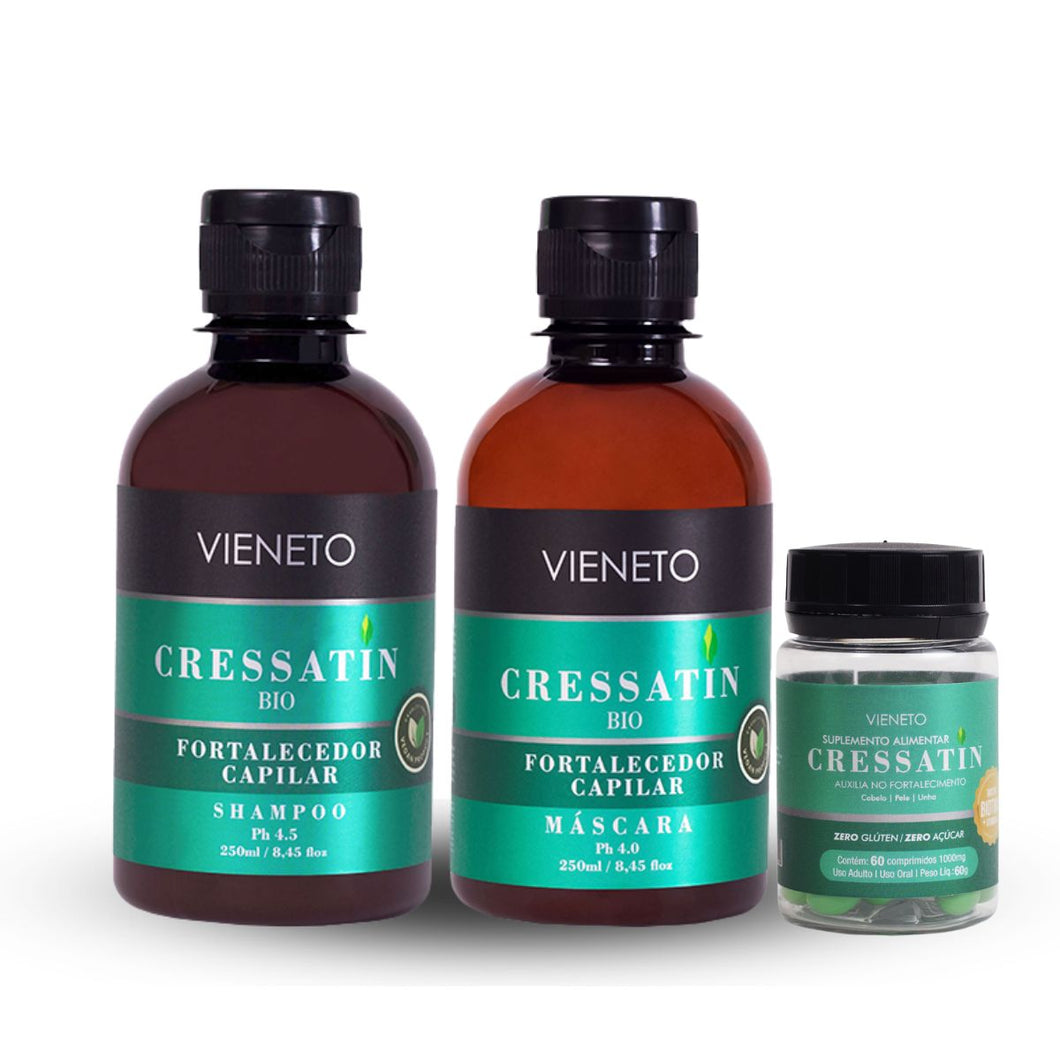 Kit Fortalecedor Crescimento Anti-Queda Cressatin Bio -250ml e Gummy Cressatin - Complexo Capilar